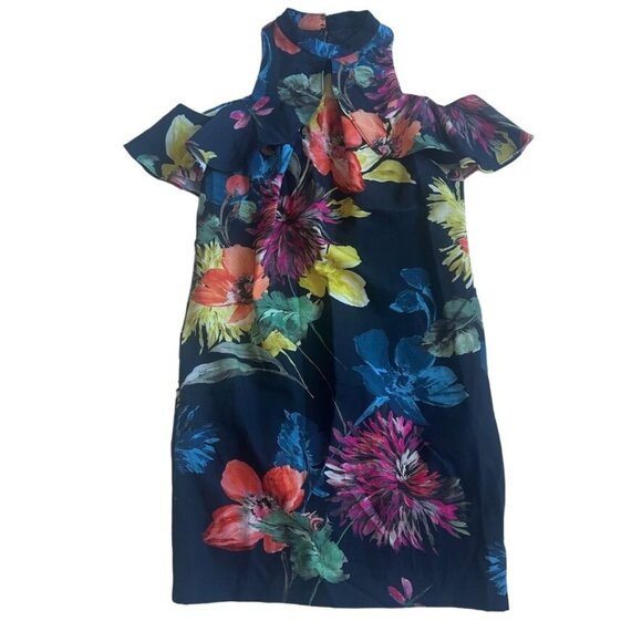 New Trina Turk Cold Shoulder Floral Navy Sheath Dress Size 2 - Picture 6 of 11